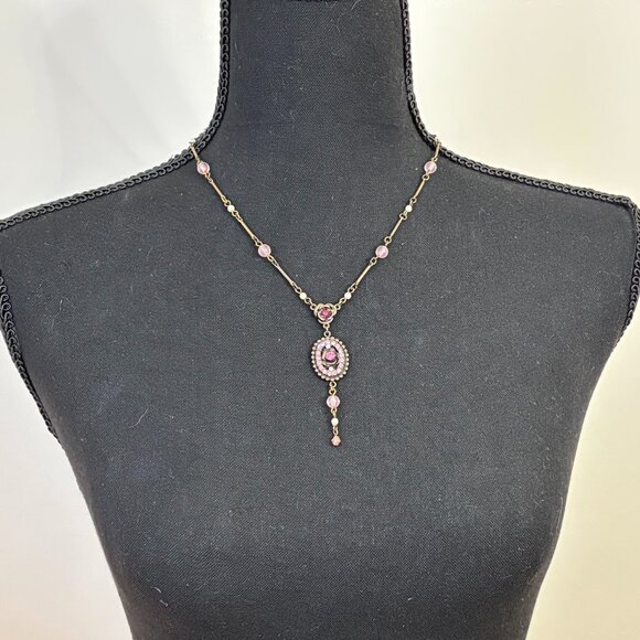 Vintage Style Pink & Purple Flower Necklace - Picture 3 of 5